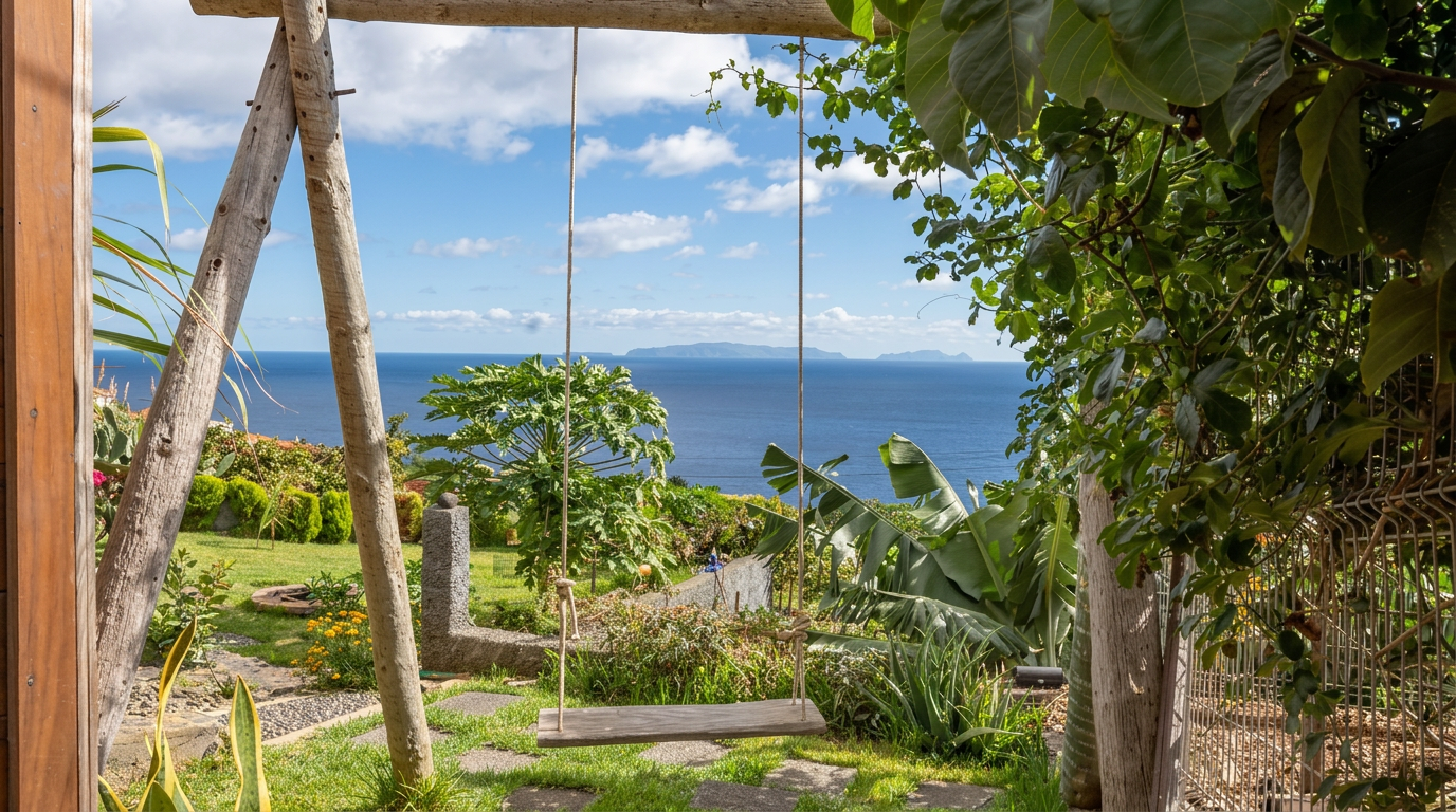 Garden swing with panoramic Atlantic view